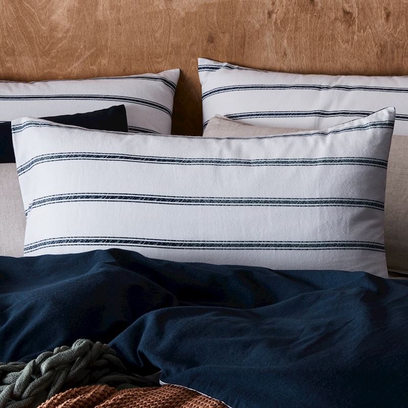 Printed Navy Stripe Flannelette Quilt Cover Set + Pillowcases