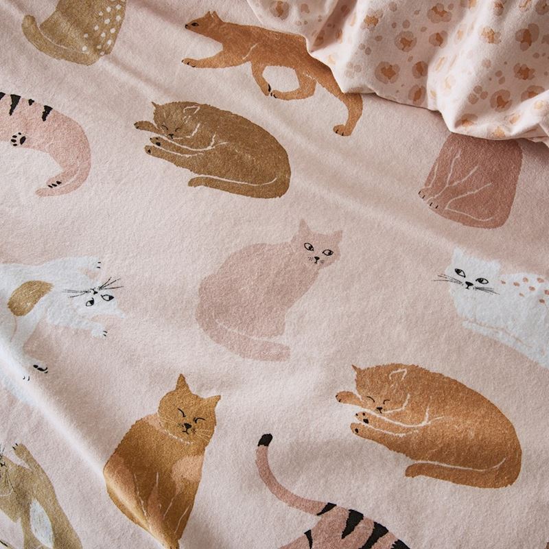 Printed Flannelette Pink Cat Quilt Cover Set