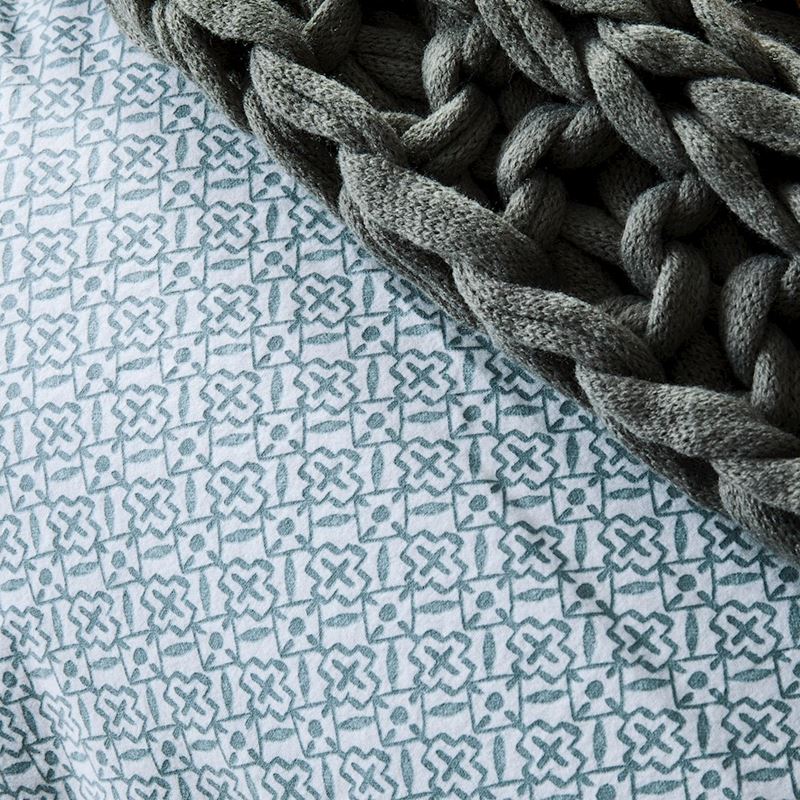 Printed Sage Tile Flannelette Quilt Cover Set + Pillowcases