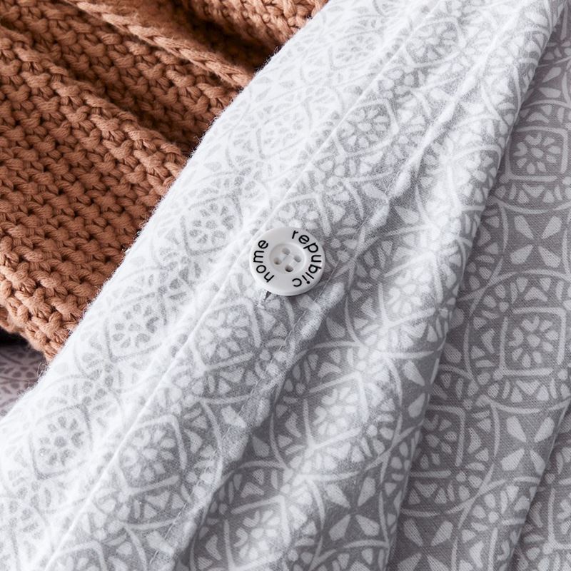 Printed Silver Moroccan Flannelette Quilt Cover Set + Pillowcases