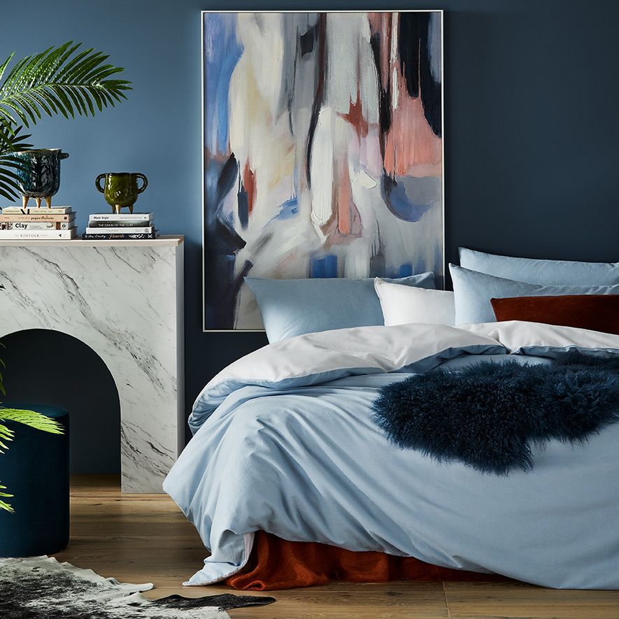 Super Soft Brushed Flannelette Denim & White Quilt Cover Separates Adairs