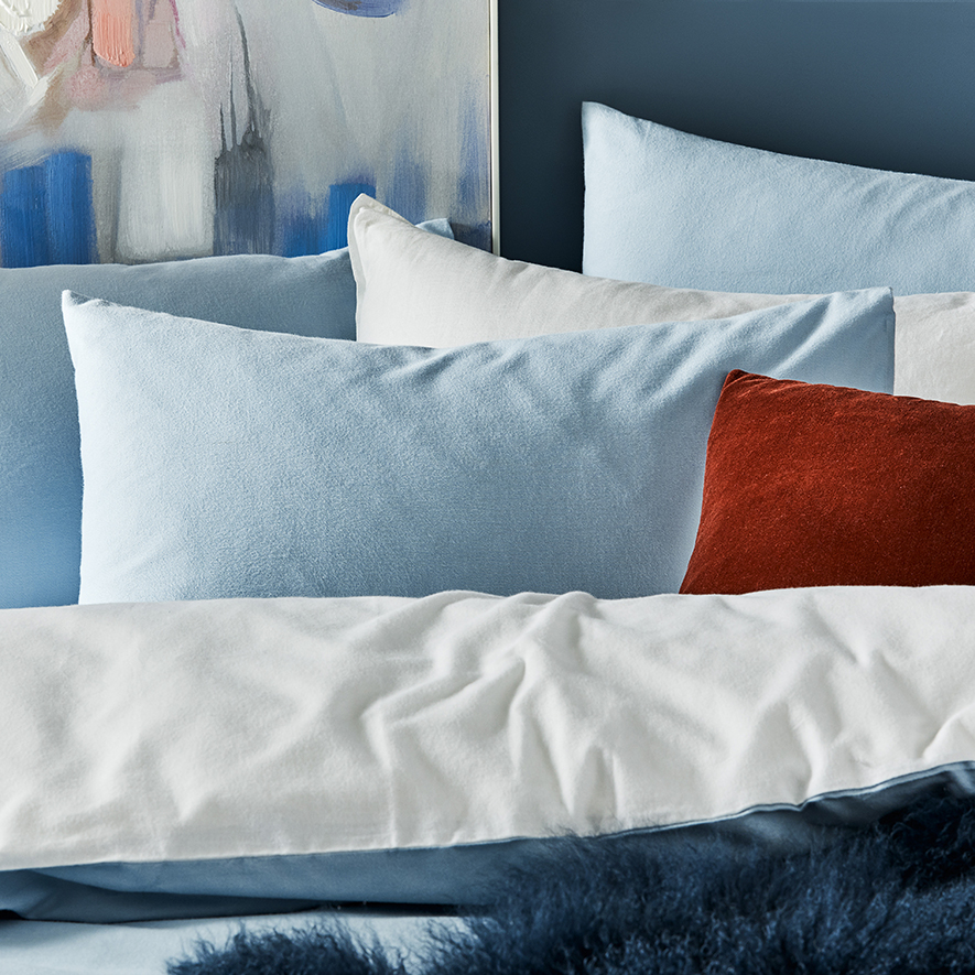 Super Soft Brushed Flannelette Denim & White Quilt Cover Separates Adairs