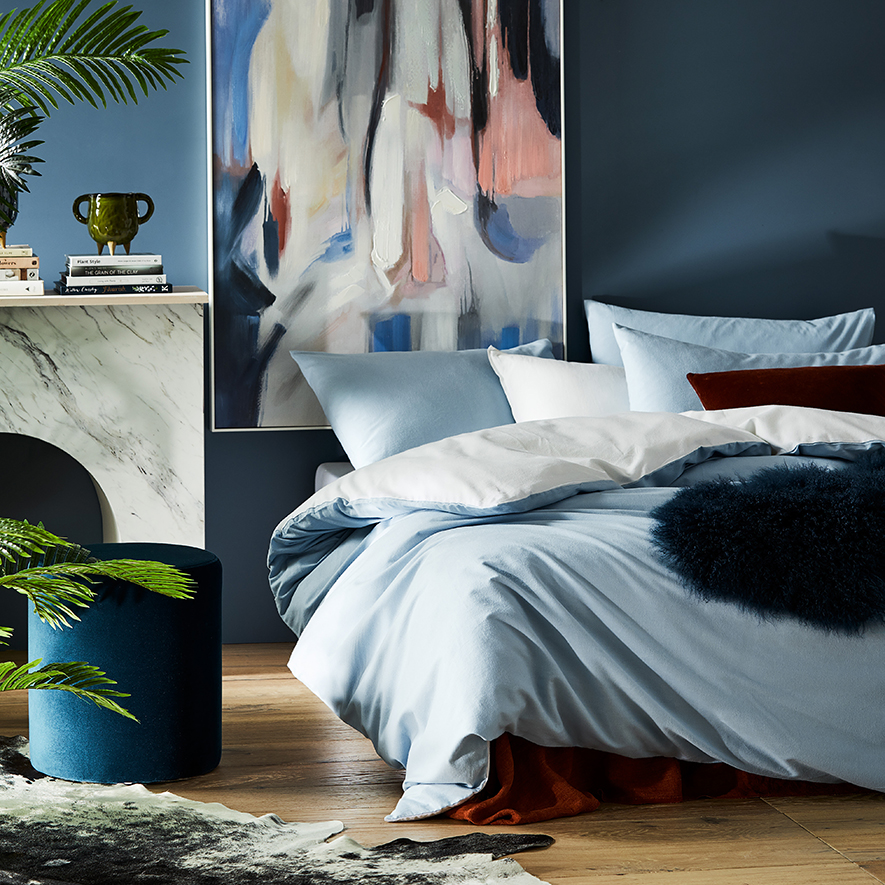 Super Soft Brushed Flannelette Denim & White Quilt Cover Separates Adairs