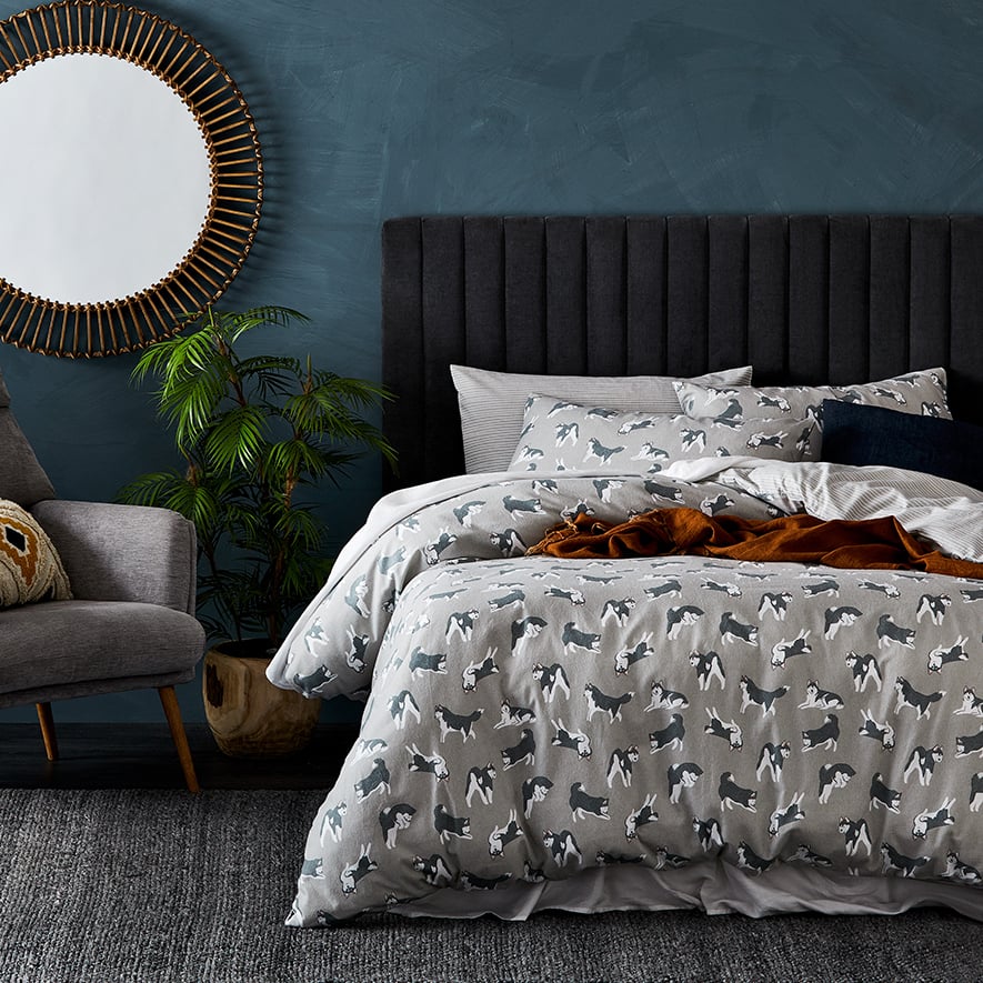 Printed Flannelette Silver Husky Quilt Cover Set Adairs