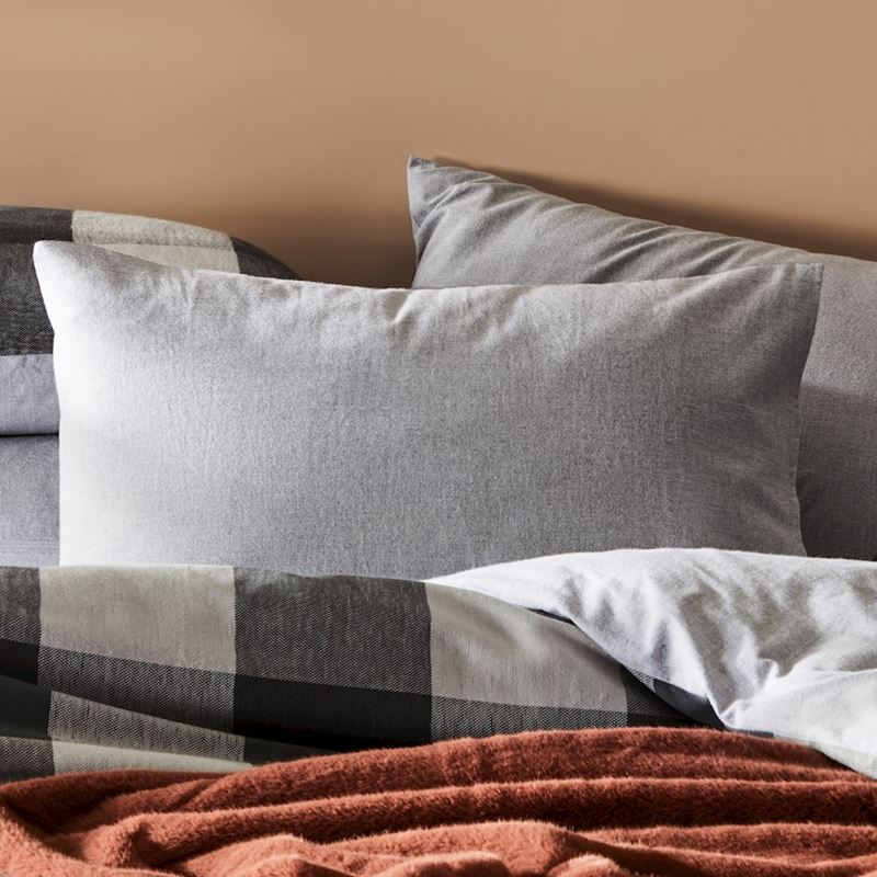 Super Soft Brushed Flannelette Silver Check Pillowcase