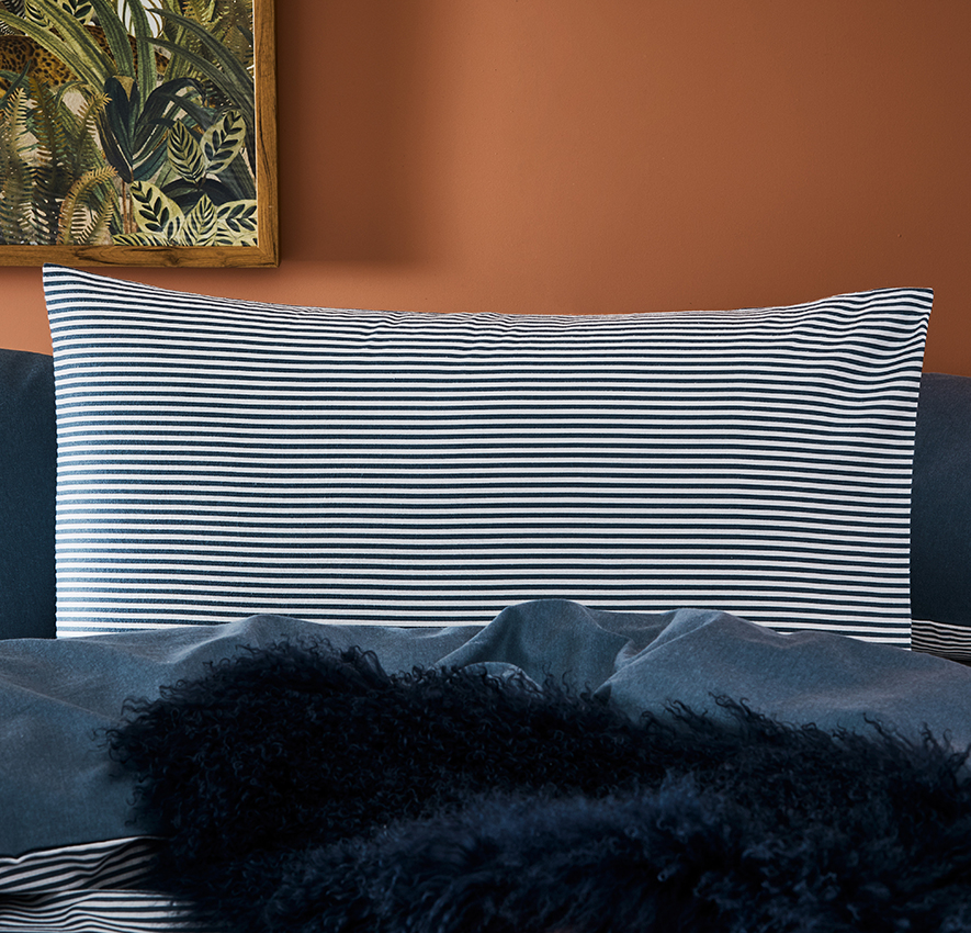 Printed Flannelette Blue Stripe Quilt Cover Set Adairs