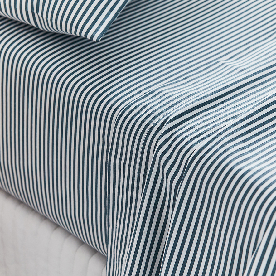 Mercer + Reid Printed Blue Stripe Flannelette Sheet Set Adairs