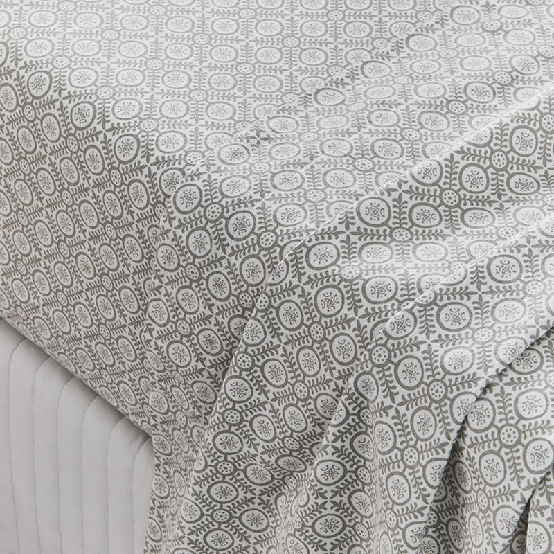 Printed Grey Moroccan Flannelette Sheet Set