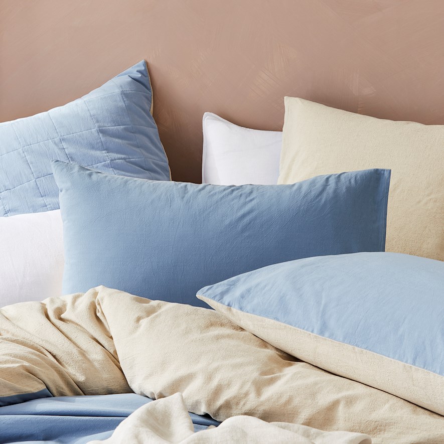 Olsen Linen Natural & Dusty Blue Quilt Cover Set Adairs