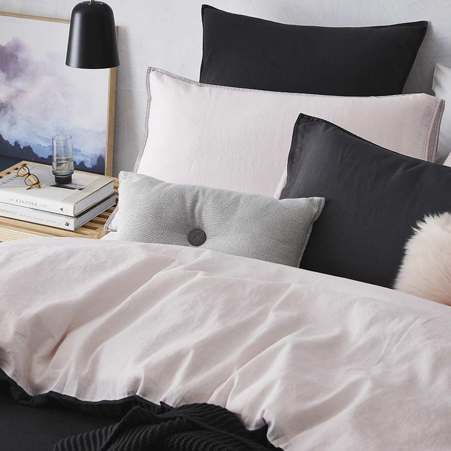 Stonewashed Cotton Linen Grey & Pink Quilt Cover Set + Separates Adairs