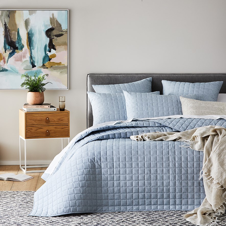 OTL Austin Chambray Cotton Bedlinen Single Teal Fitted Sheet Adairs