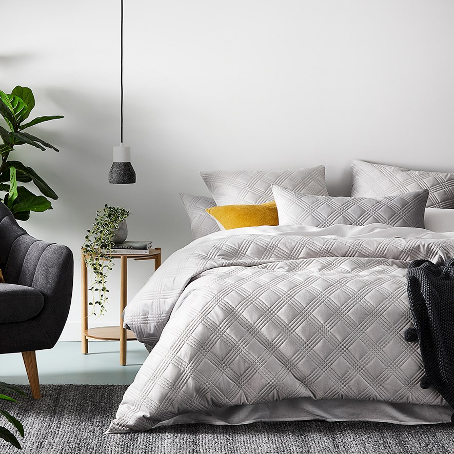 Adele Quilted Velvet Silver Quilt Cover Set Adairs