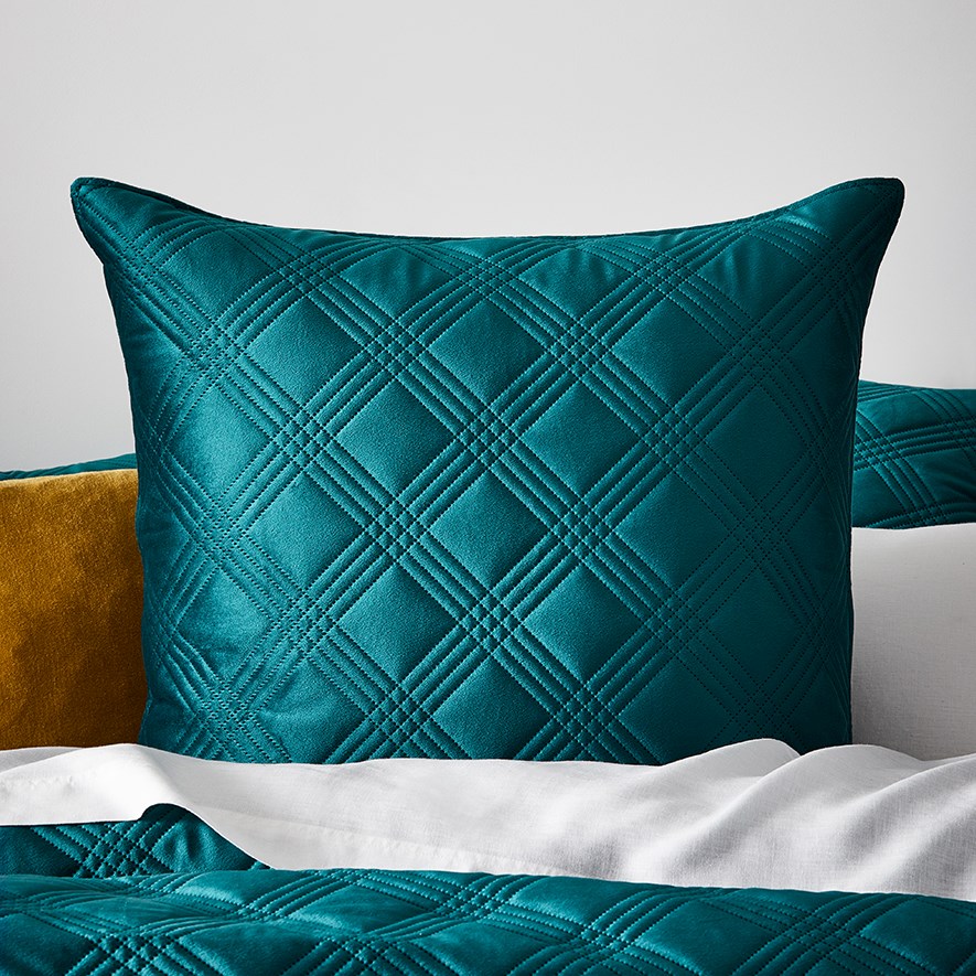 Adele Quilted Velvet Teal Quilt Cover Set Adairs
