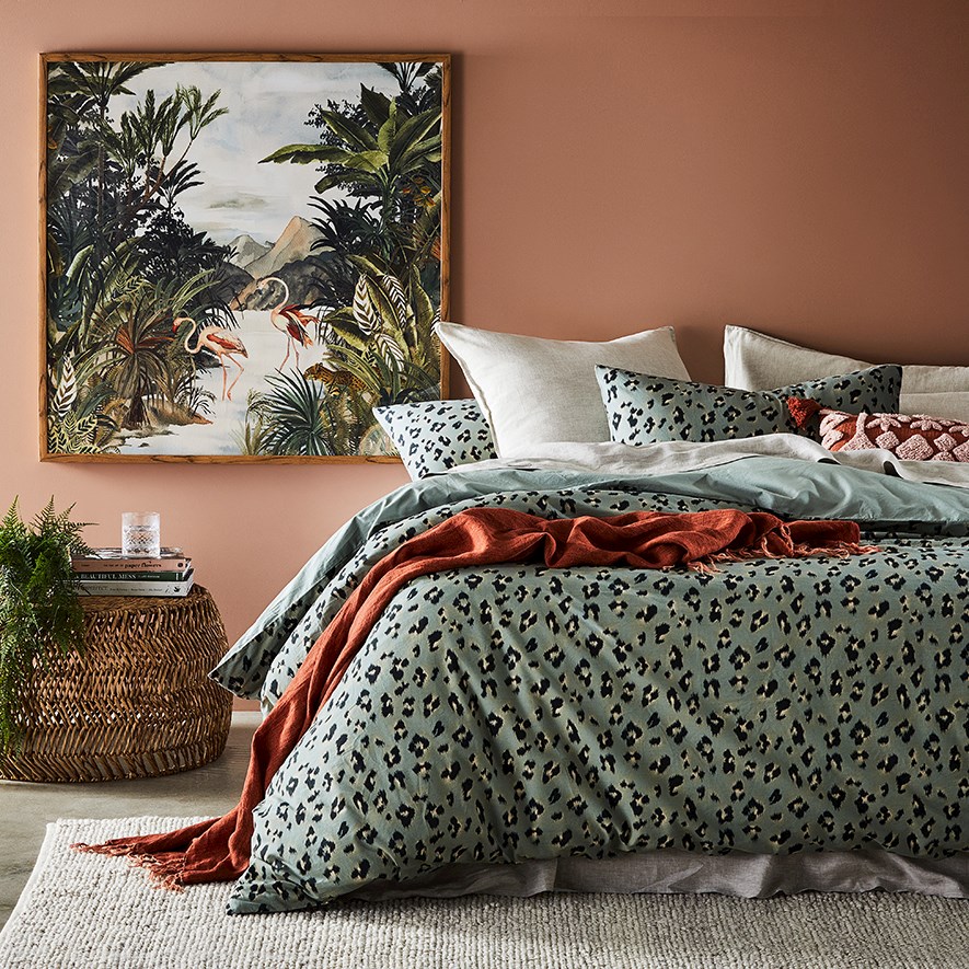 Prewashed Cotton Printed Bedlinen Queen Khaki Leopard Quilt Cover Set