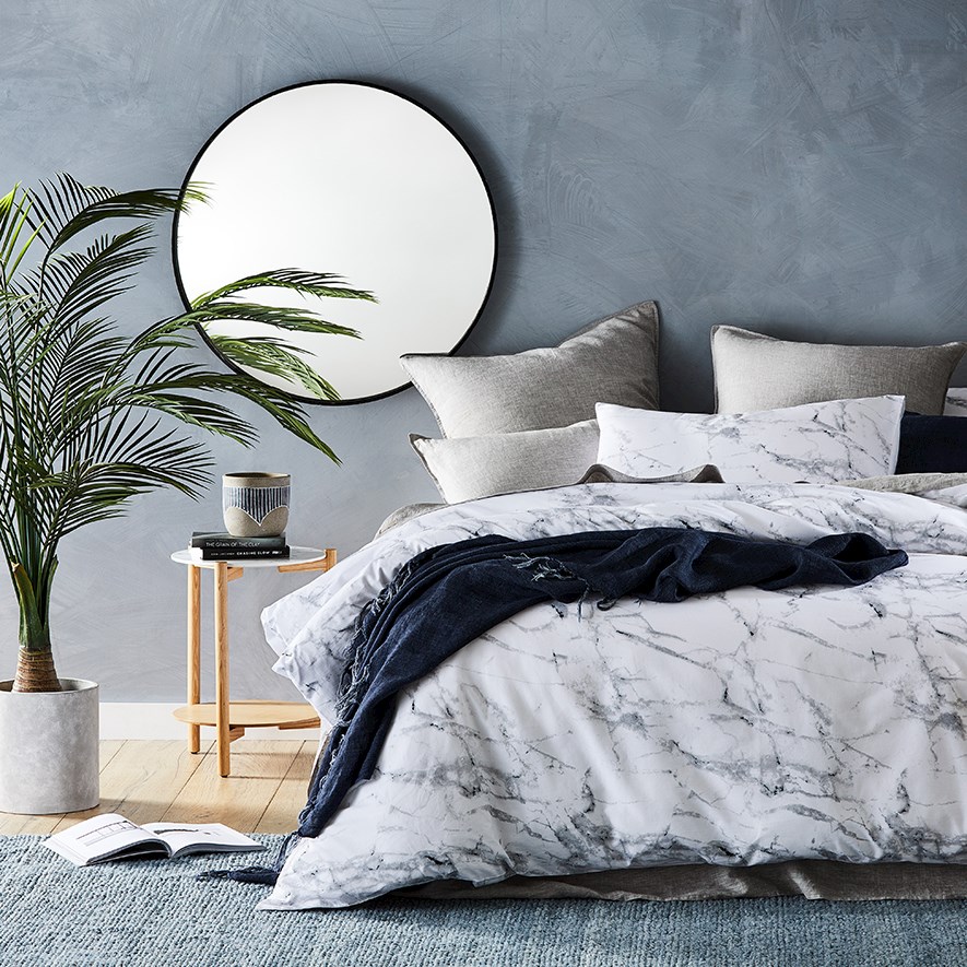 Prewashed Cotton Printed Bedlinen Double White Marble Quilt Cover Set Adairs