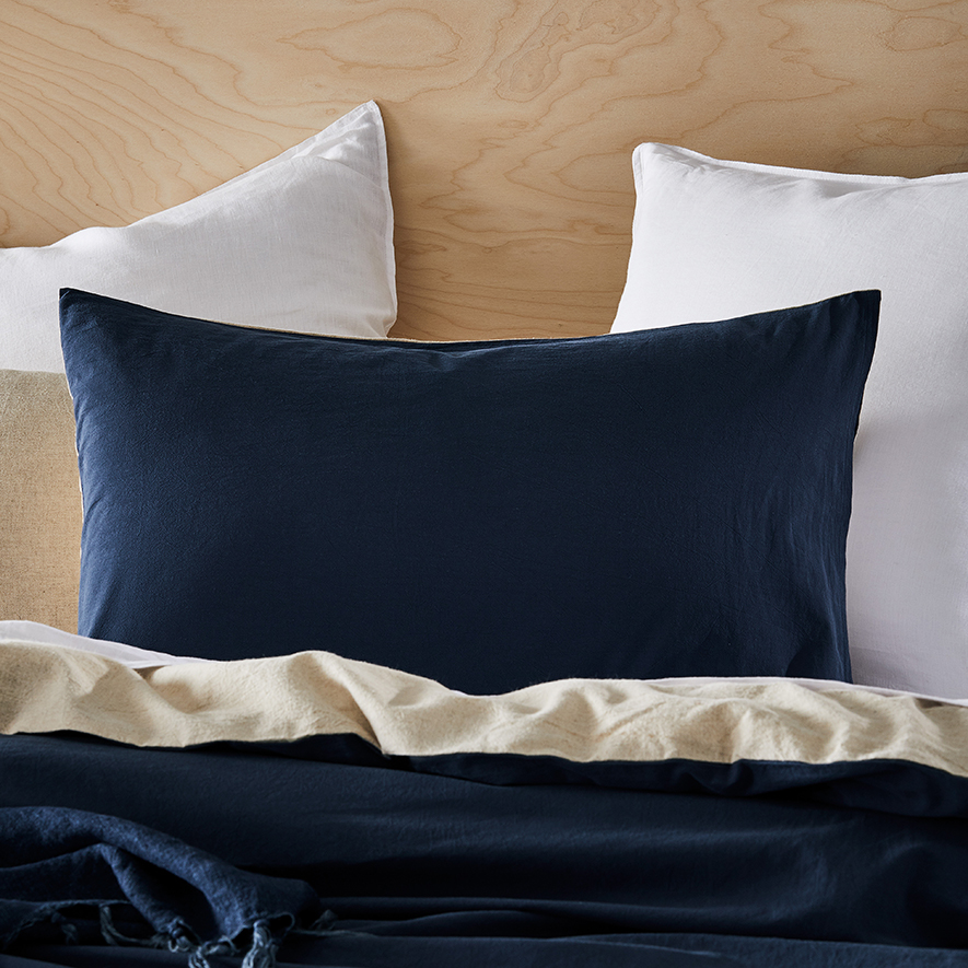 Olsen Linen Cotton Natural & Navy Quilt Cover Set Adairs