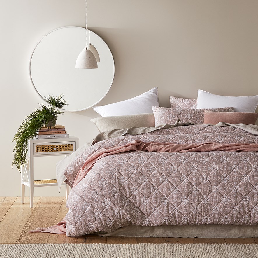 Mia Quilted Pink Quilt Cover Set Adairs
