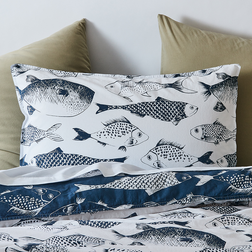 Something Fishy Navy Quilt Cover Set Adairs
