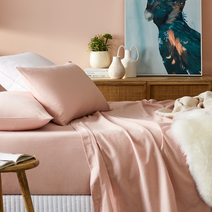 Metro Plain Dyed Pink Flannelette Sheet Set Adairs