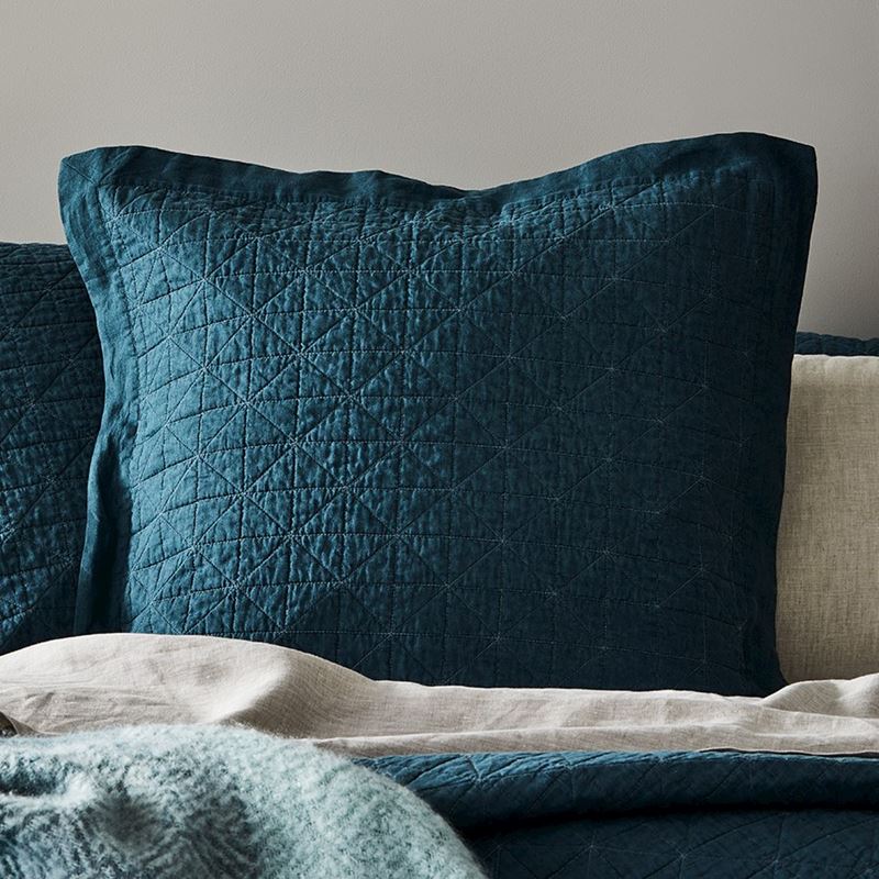 Vintage Washed Deep Teal Quilted Pillowcase