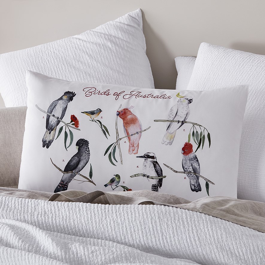 Native Birds White Text Pillowcase Adairs