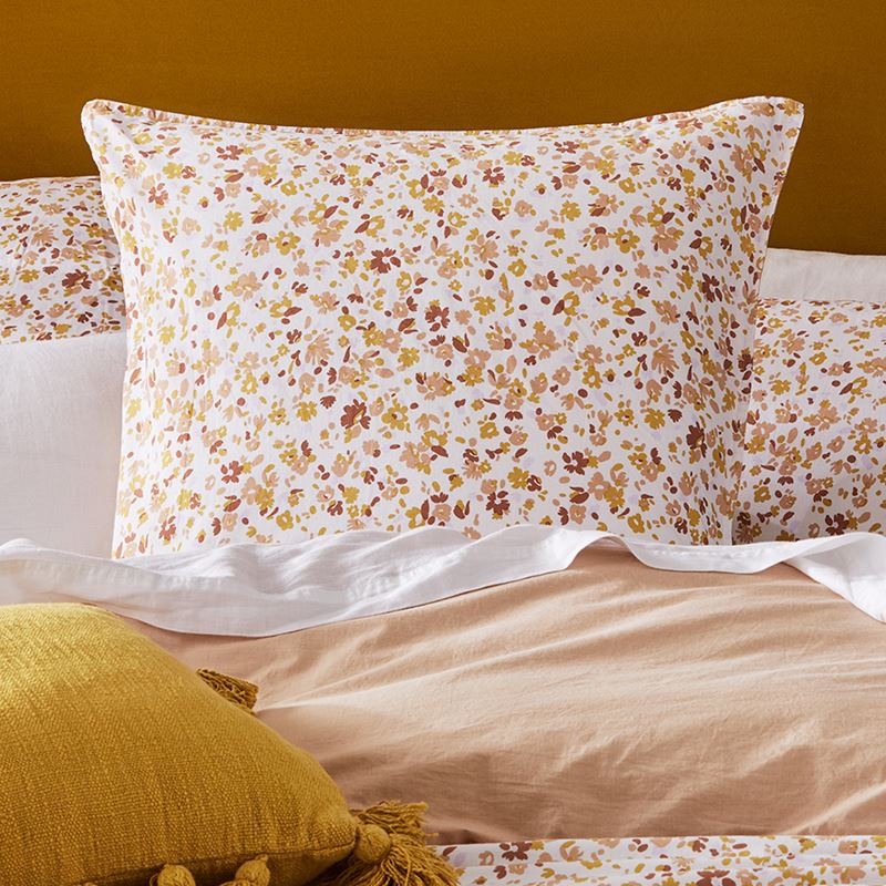 Stonewashed Printed Cotton Earthy Floral Pillowcase