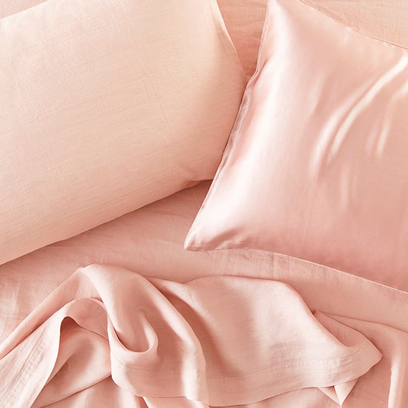 Vintage Washed Linen Silk Nude Pink Pillowcase Pair