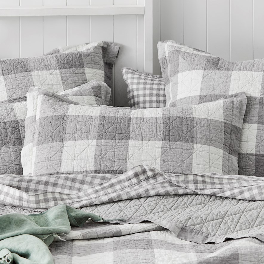 Home Republic Vintage Washed Linen Grey Marle Check Quilted