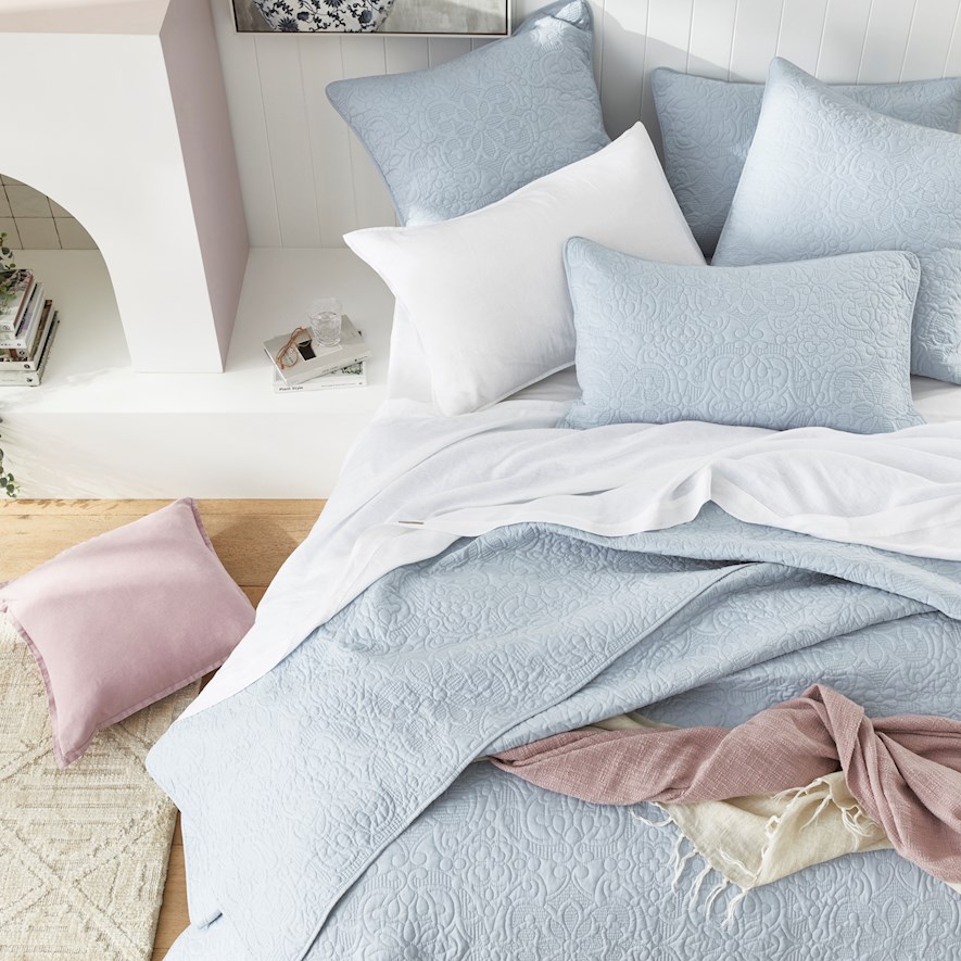 Chloe Quilted Powder Blue Quilt Cover Adairs