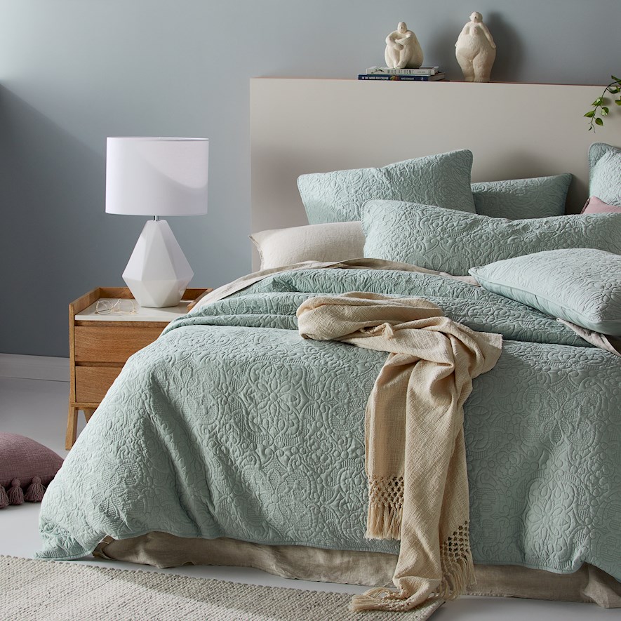 Chloe Quilted Sage Quilt Cover Adairs