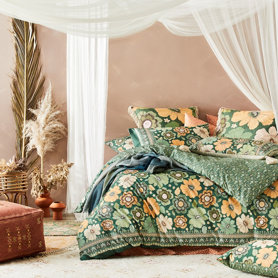Wandering Folk Emerald Floral Quilt Cover Set Adairs