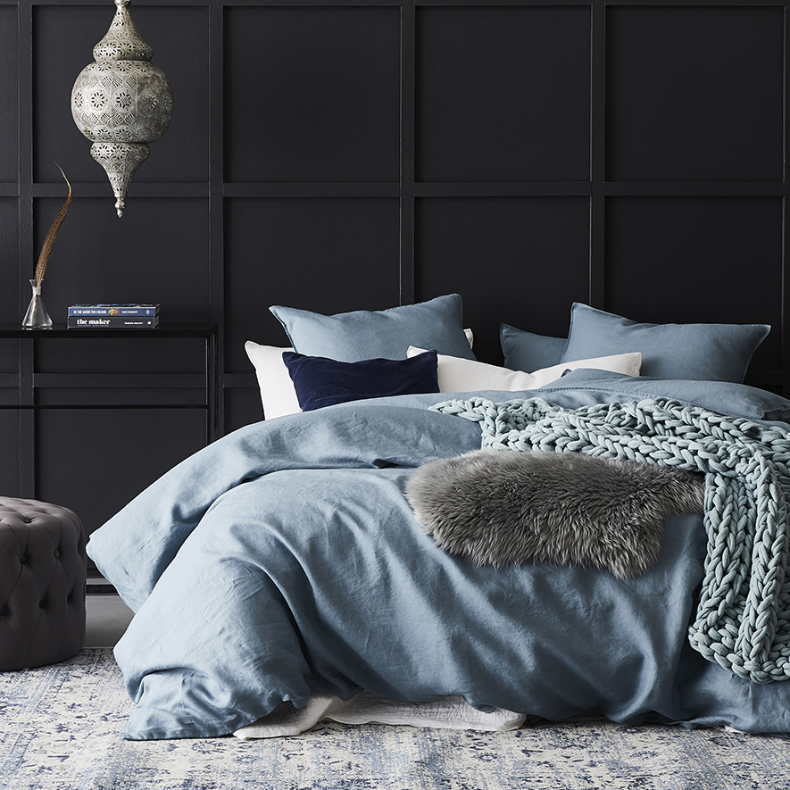 Vintage Washed Linen Quilt Cover Storm Blue Adairs