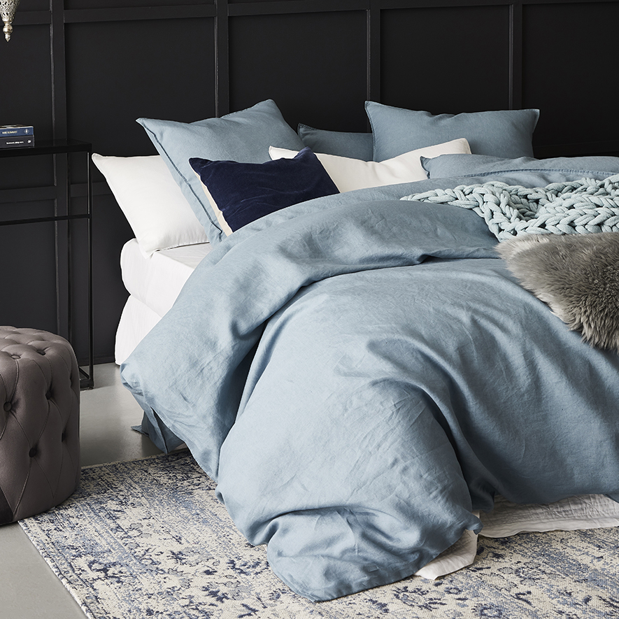 Vintage Washed Linen Quilt Cover Storm Blue Adairs