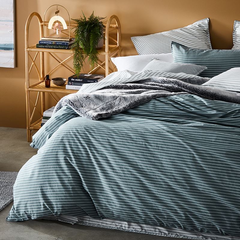 Stonewashed Printed Cotton Sage Stripe Quilt Cover