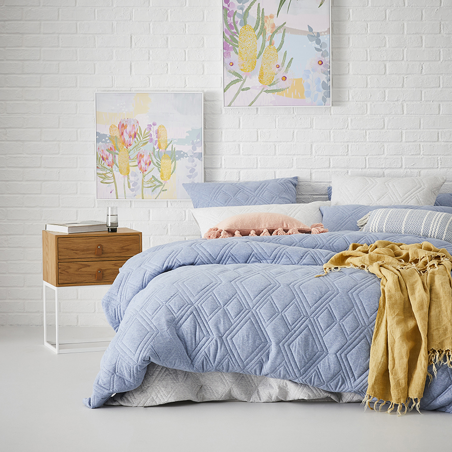 Jaxon Quilted Jersey Quilt Cover Denim Adairs