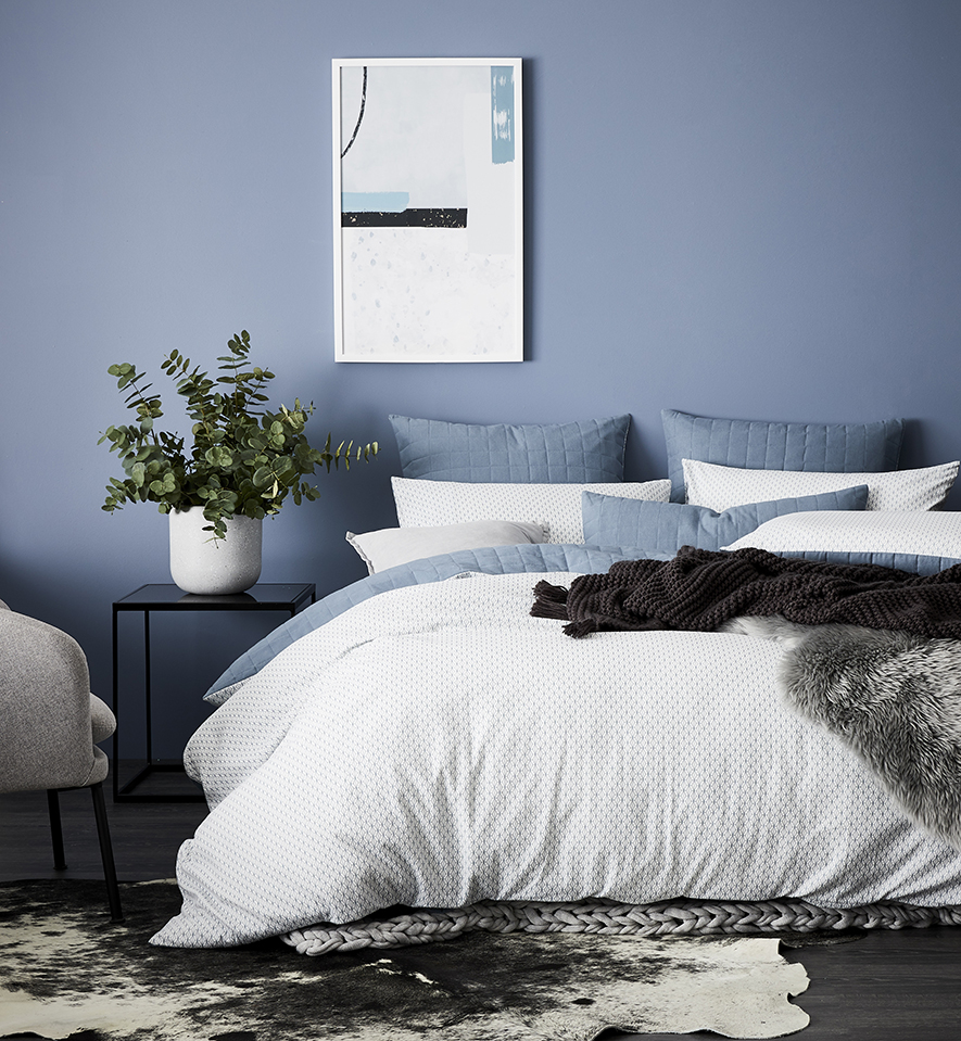 Home Republic Geo Flannelette Quilted Quilt Cover Set Blue Bedroom