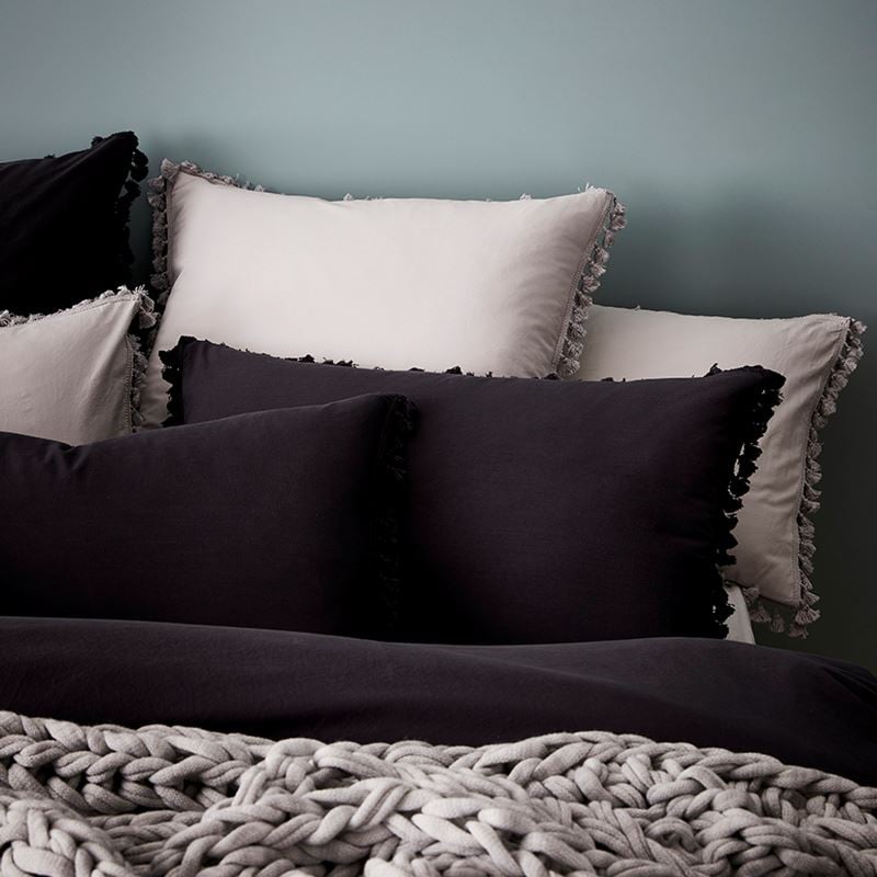 Stonewashed Tassel Cotton Quilt Cover Charcoal