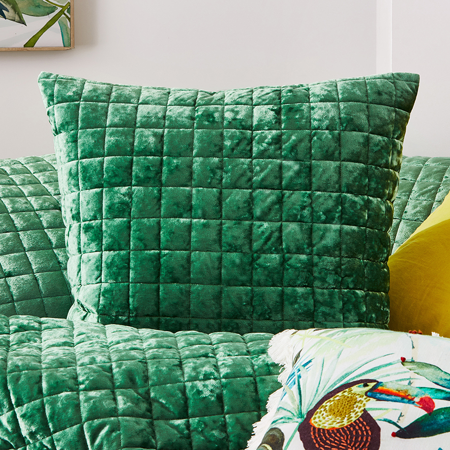York Quilted Velvet Quilt Cover Jungle Green Adairs