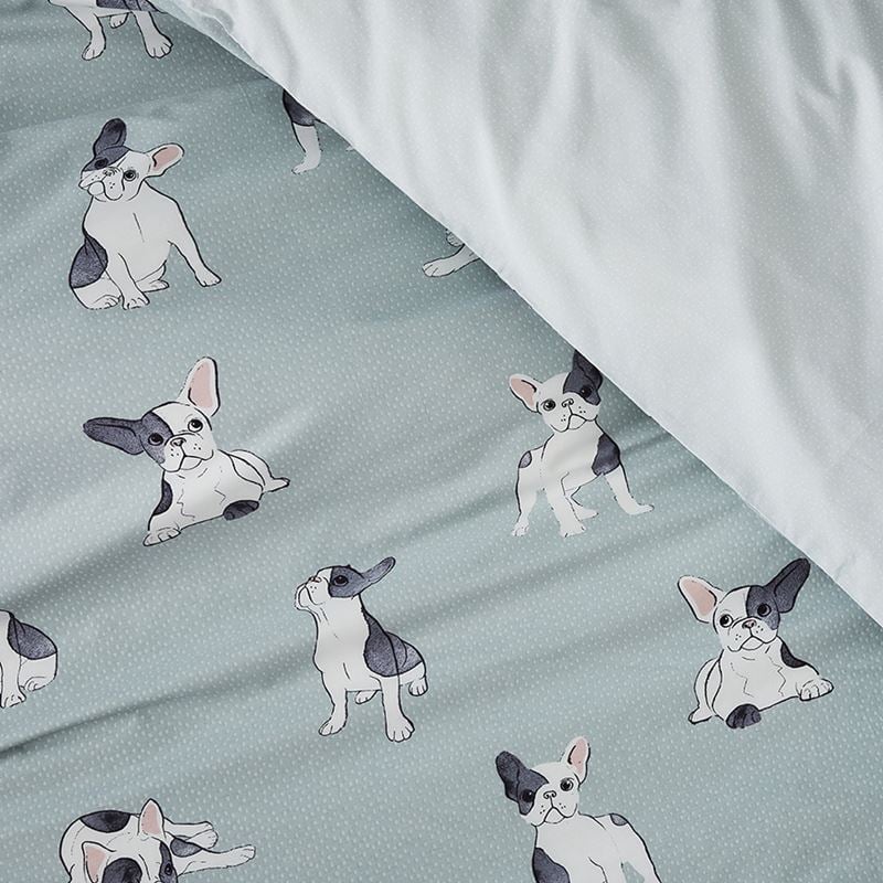 Frenchie Quilt Cover Set Sage