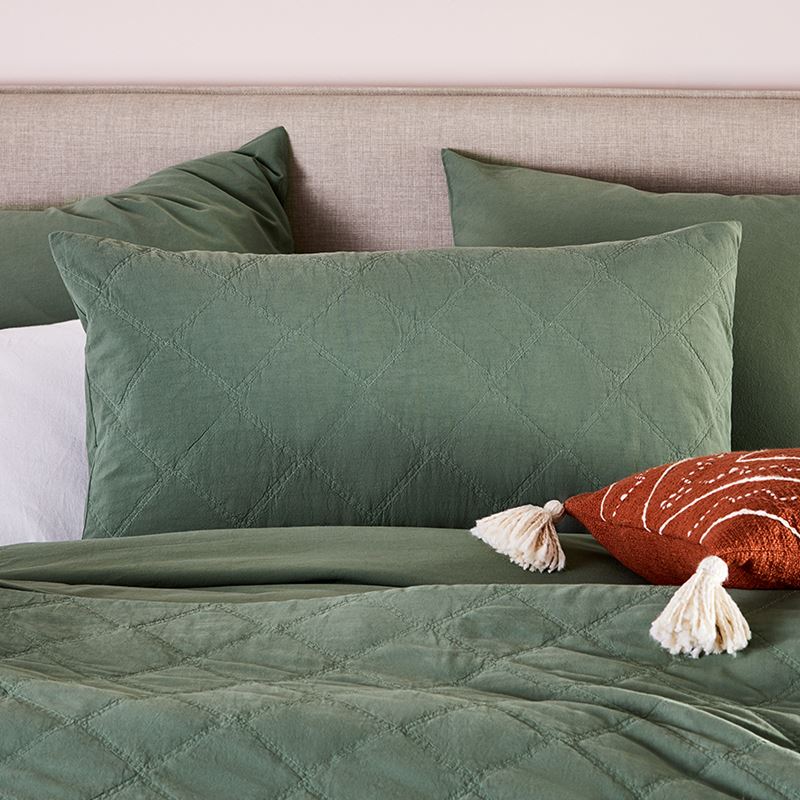 Stonewashed Cotton Fern Quilted Coverlet