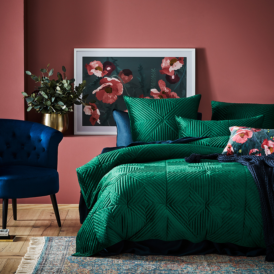 Newport Quilted Velvet Emerald Quilt Cover Adairs
