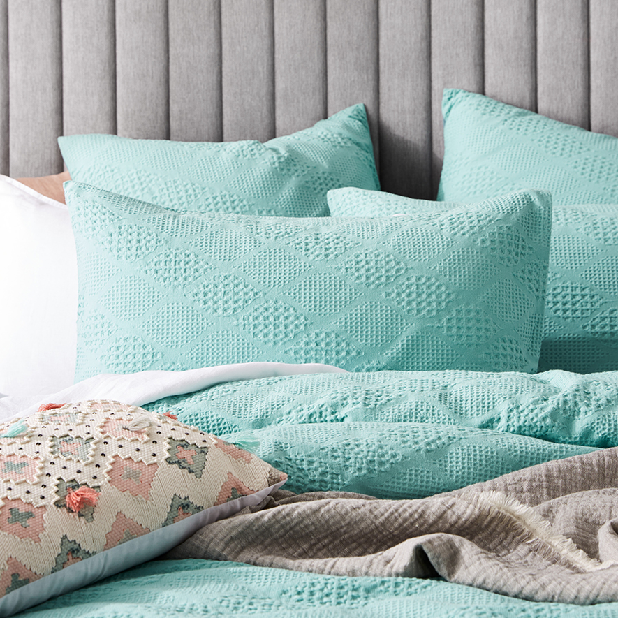 Capri Waffle Aqua Quilt Cover Set Adairs