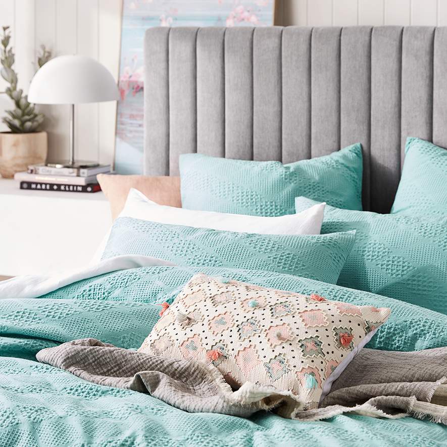 Capri Waffle Aqua Quilt Cover Set Adairs