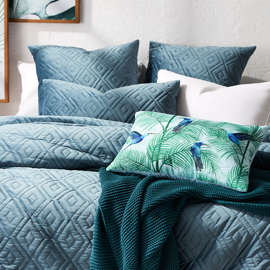 Aura Velvet Air Force Blue Quilted Quilt Cover Separates Adairs