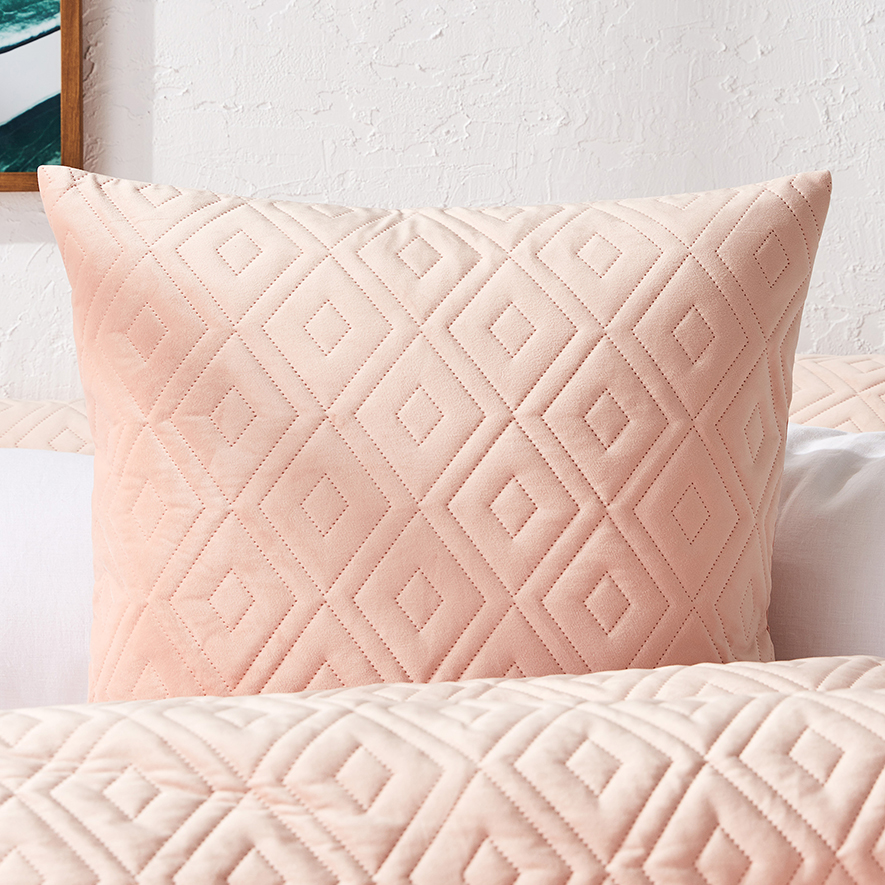 Aura Quilted Velvet Quilt Cover Peach Pink Adairs