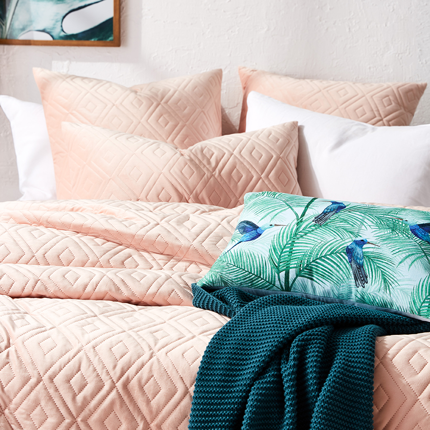 Aura Quilted Velvet Quilt Cover Peach Pink Adairs