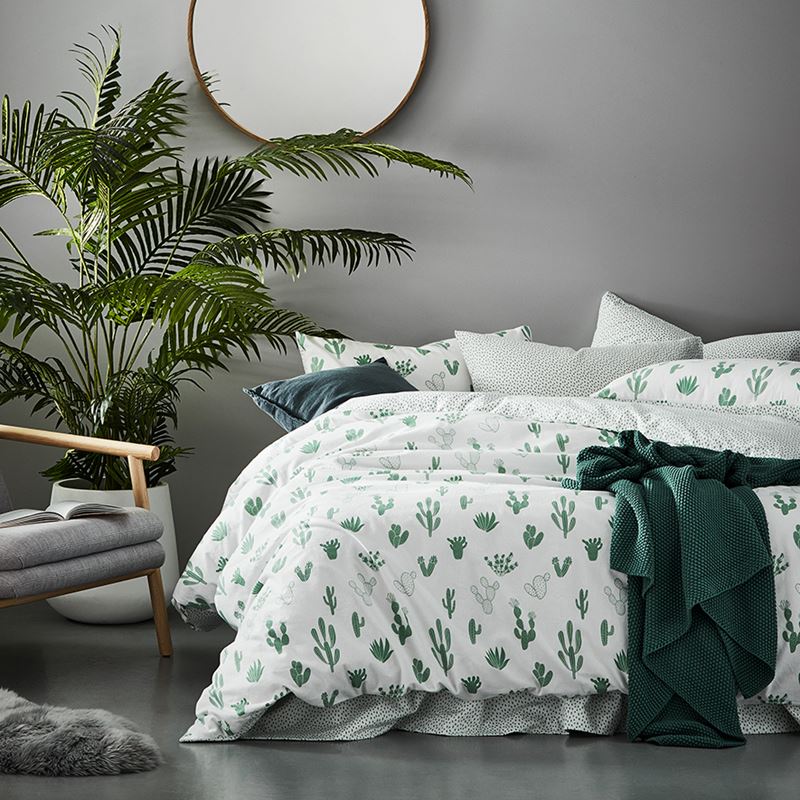 Novelty Printed Green Cactus Flannelette Quilt Cover Set