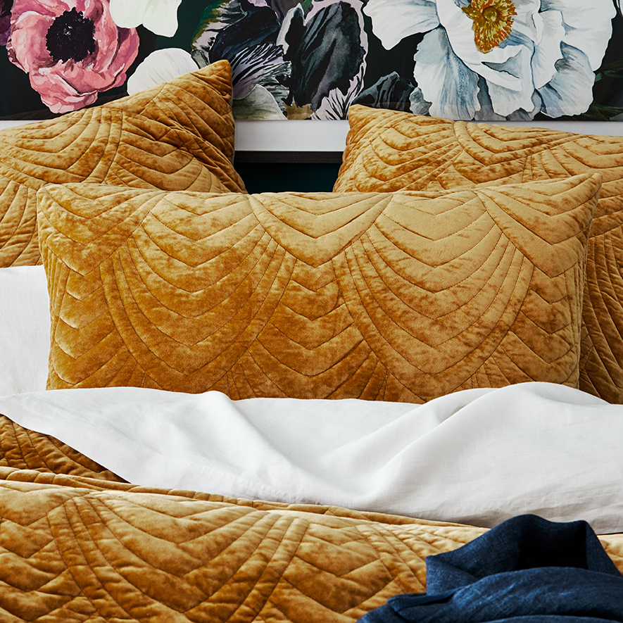 Carraway Quilted Velvet Gold Quilt Cover Adairs