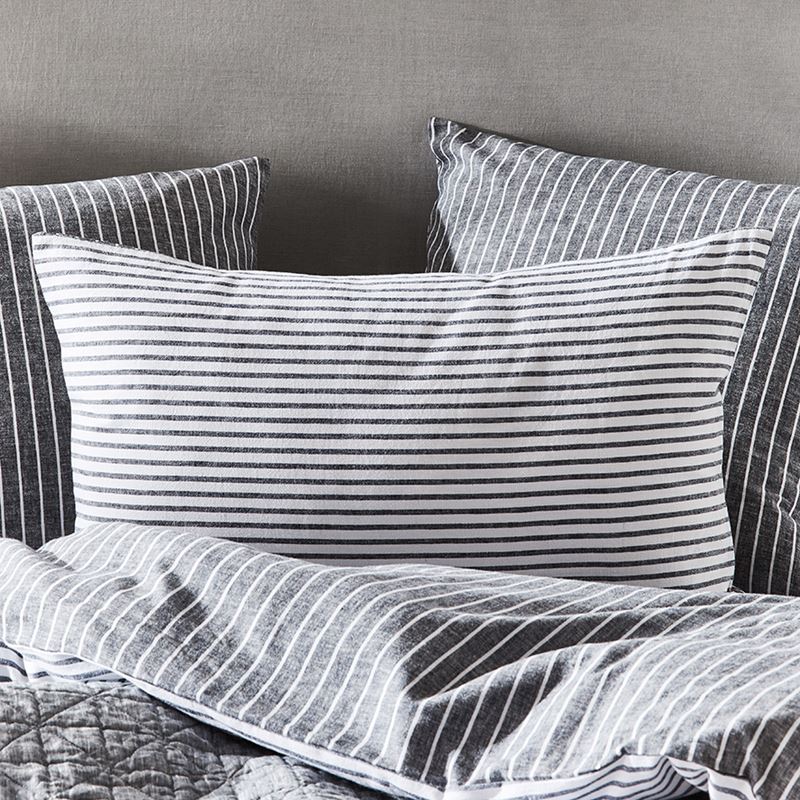 Vintage Washed Linen Cotton Indigo Stripe Quilt Cover