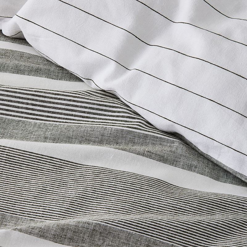 Vintage Washed Linen Cotton Moss Stripe Quilt Cover